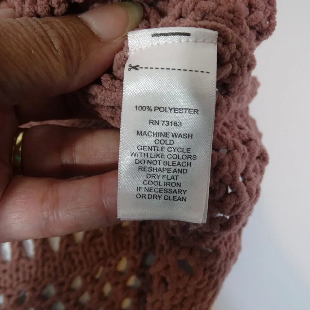 Cupio Mauve Pink Knit Sweater Womens Size XL Balloon Sleeve Open Knit Detail
